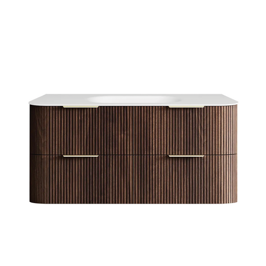 Otti - 1180wx550hx490d Havana 1200mm Sable Walnut Oak Fluted Wall Hung Curve Vanity (Cabinet Only)