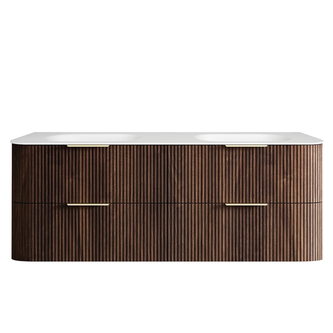 Otti - 1480wx550hx490d Havana 1500mm Sable Walnut Fluted Wall Hung Curve Vanity (Cabinet Only)