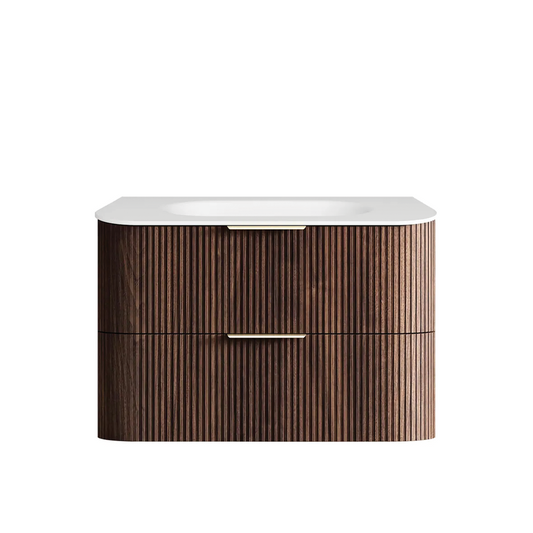 Otti - 880wx550hx490d Havana 900mm Sable Walnut Fluted Wall Hung Curve Vanity (Cabinet Only)