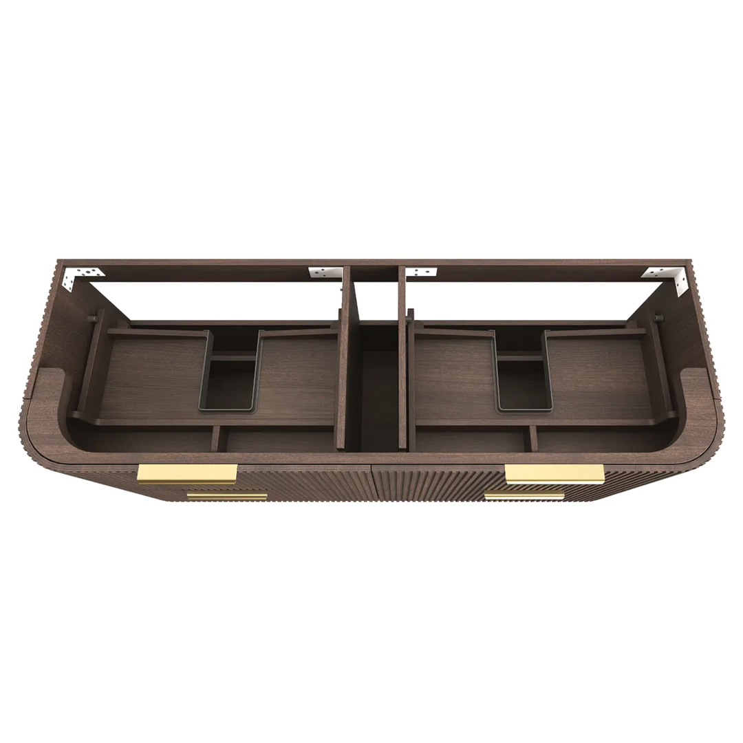 Otti - 1480wx550hx490d Havana 1500mm Sable Walnut Fluted Wall Hung Curve Vanity (Cabinet Only)