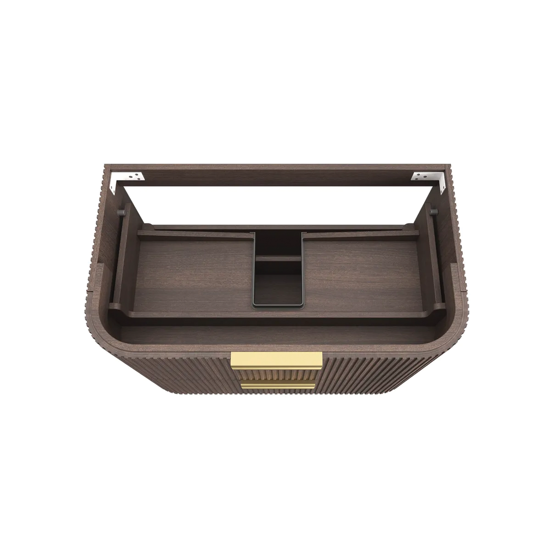 Otti - 880wx550hx490d Havana 900mm Sable Walnut Fluted Wall Hung Curve Vanity (Cabinet Only)