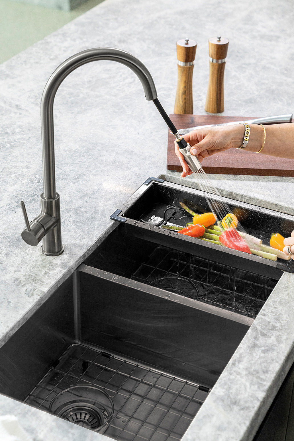 Meir Lavello Kitchen Sink Colander PVD Gunmetal Black