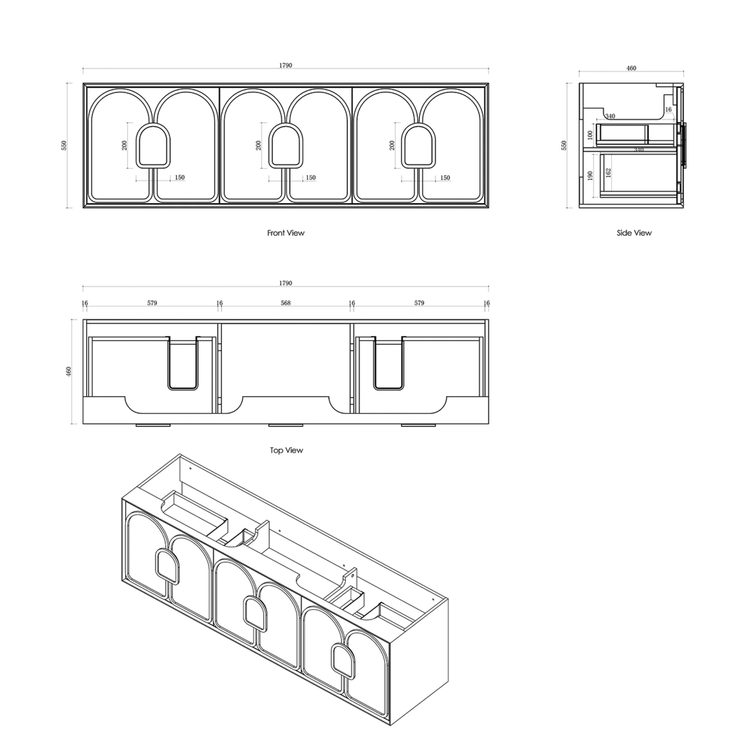 Otti - 1790wx550hx460d Laguna 1800mm Black Oak Wall Hung Vanity (Cabinet Only)
