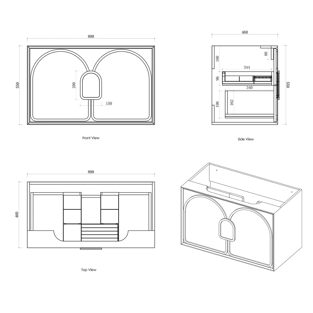 Otti - 890wx550hx460d Laguna 900mm Black Oak Mark II Wall Hung Vanity (Cabinet Only)