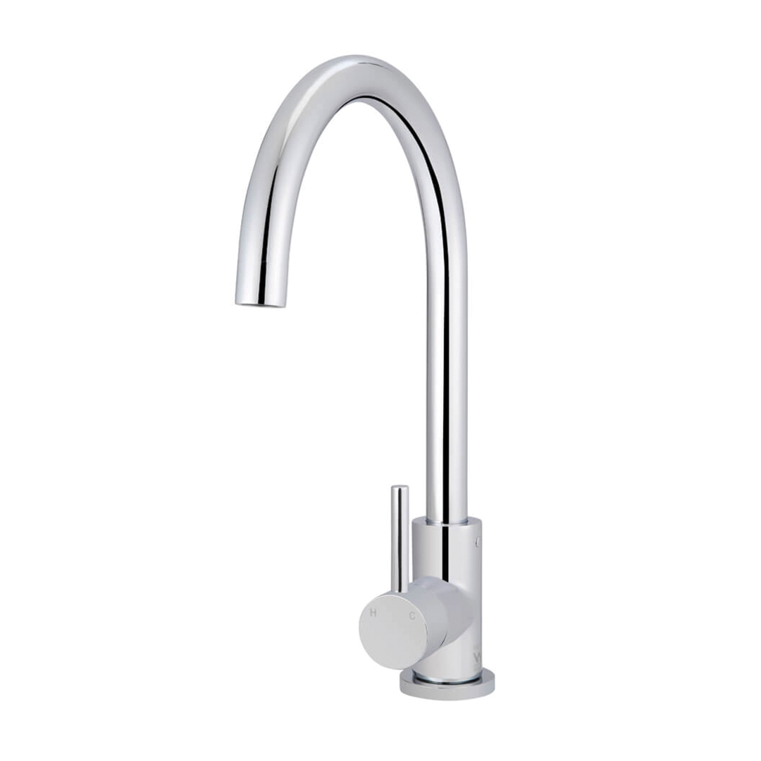 Elite Design Studio -  Meir Round Gooseneck Kitchen Mixer Tap With Pincel Handle Polished Chrome