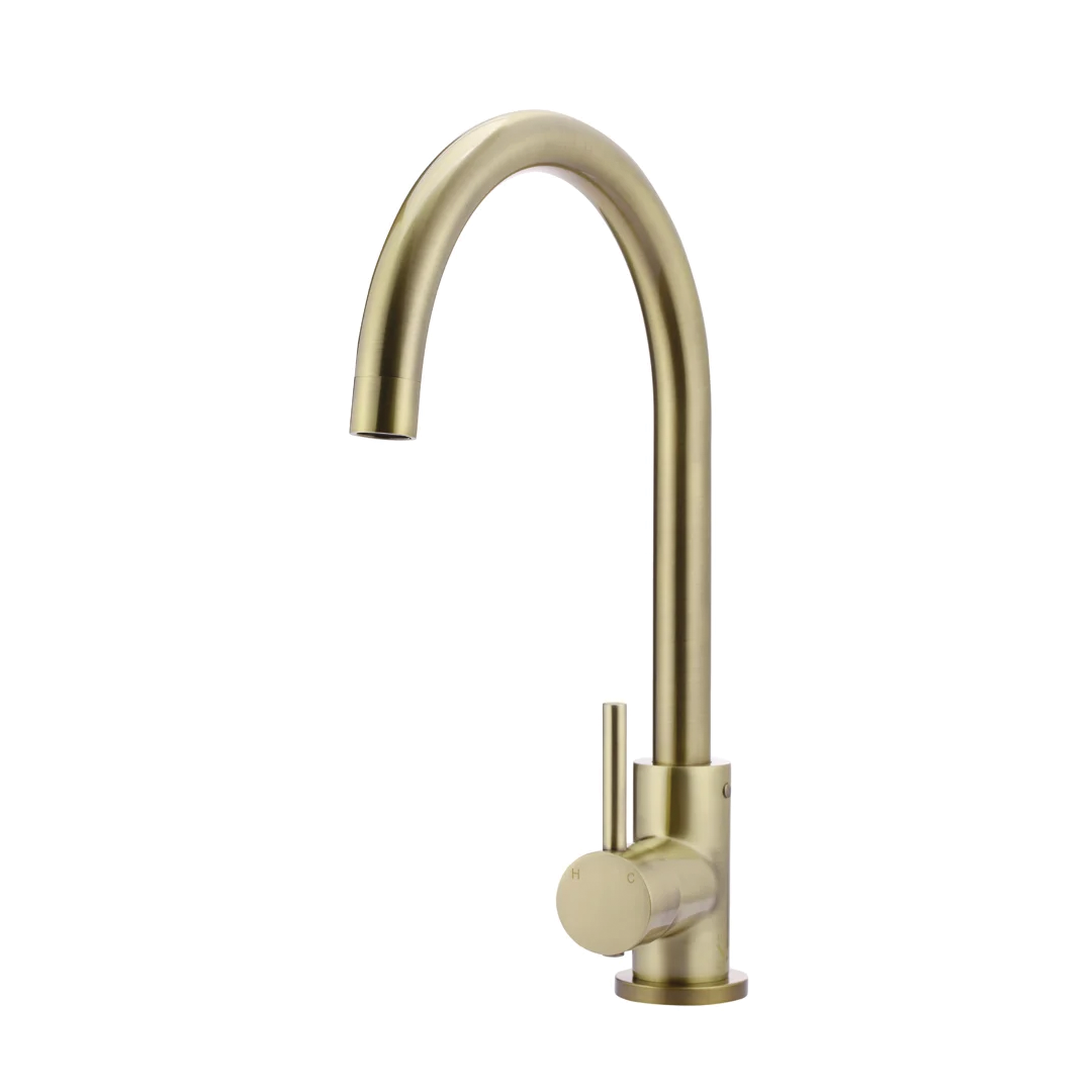 Elite Design Studio -  Meir Round Gooseneck Kitchen Mixer Tap With Pincel Handle Tiger Bronze