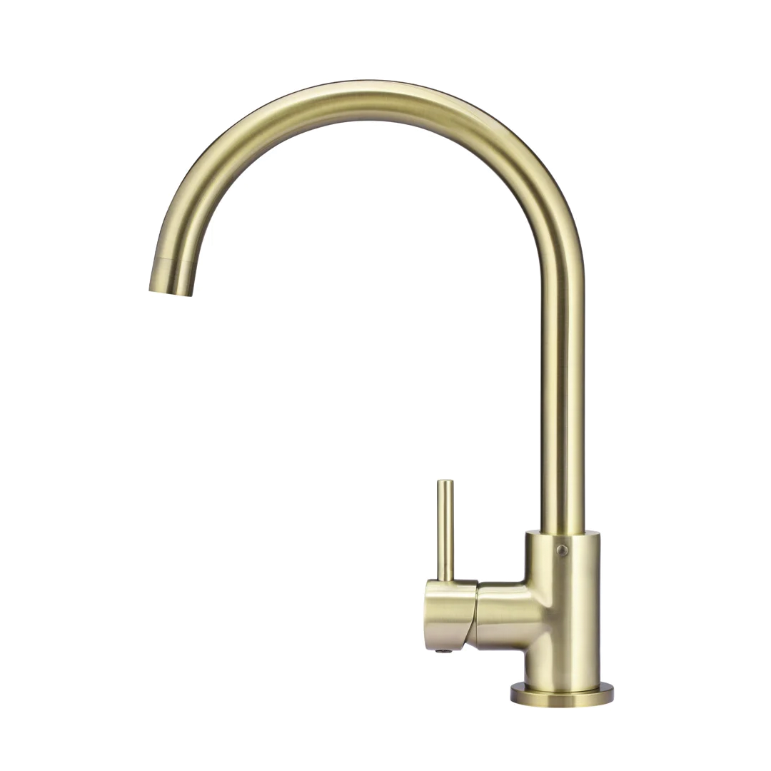 Elite Design Studio -  Meir Round Gooseneck Kitchen Mixer Tap With Pincel Handle Tiger Bronze