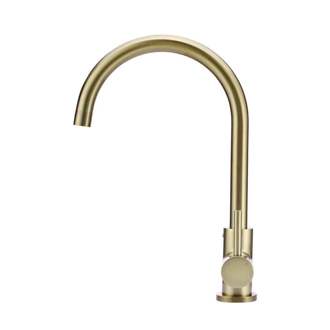 Elite Design Studio -  Meir Round Gooseneck Kitchen Mixer Tap With Pincel Handle Tiger Bronze