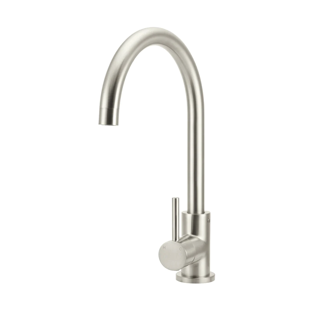 Elite Design Studio -  Meir Round Gooseneck Kitchen Mixer Tap With Pincel Handle Brushed Nickel