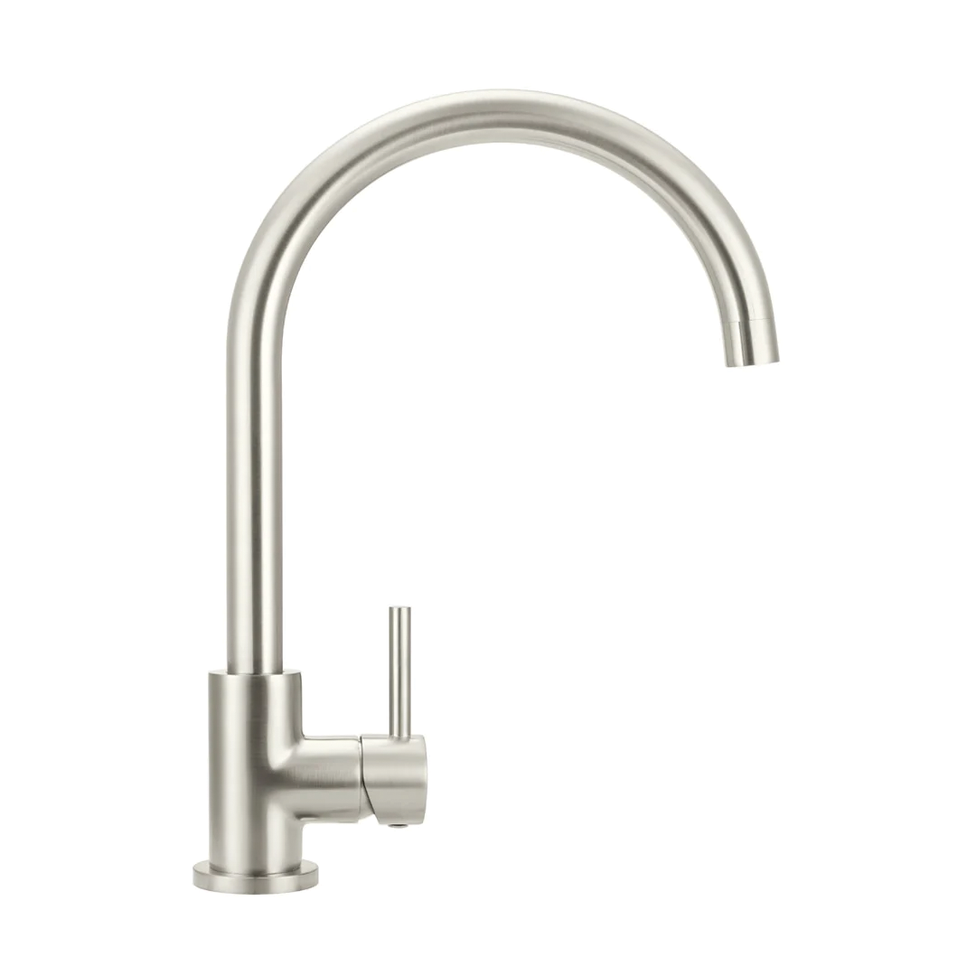 Elite Design Studio -  Meir Round Gooseneck Kitchen Mixer Tap With Pincel Handle Brushed Nickel
