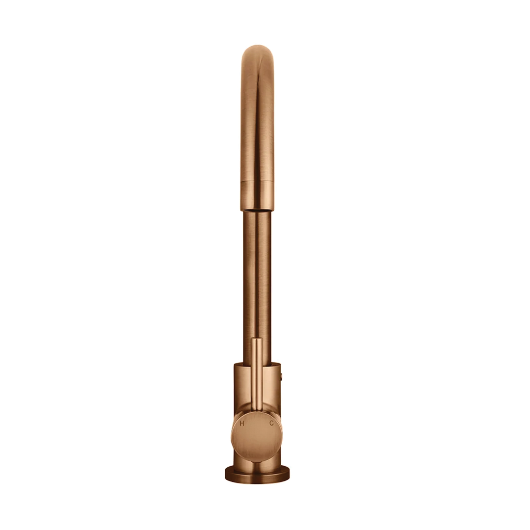 Elite Design Studio -  Meir Round Gooseneck Kitchen Mixer Tap With Pincel Handle Lustre Bronze