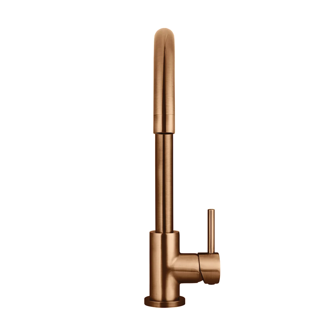 Elite Design Studio -  Meir Round Gooseneck Kitchen Mixer Tap With Pincel Handle Lustre Bronze