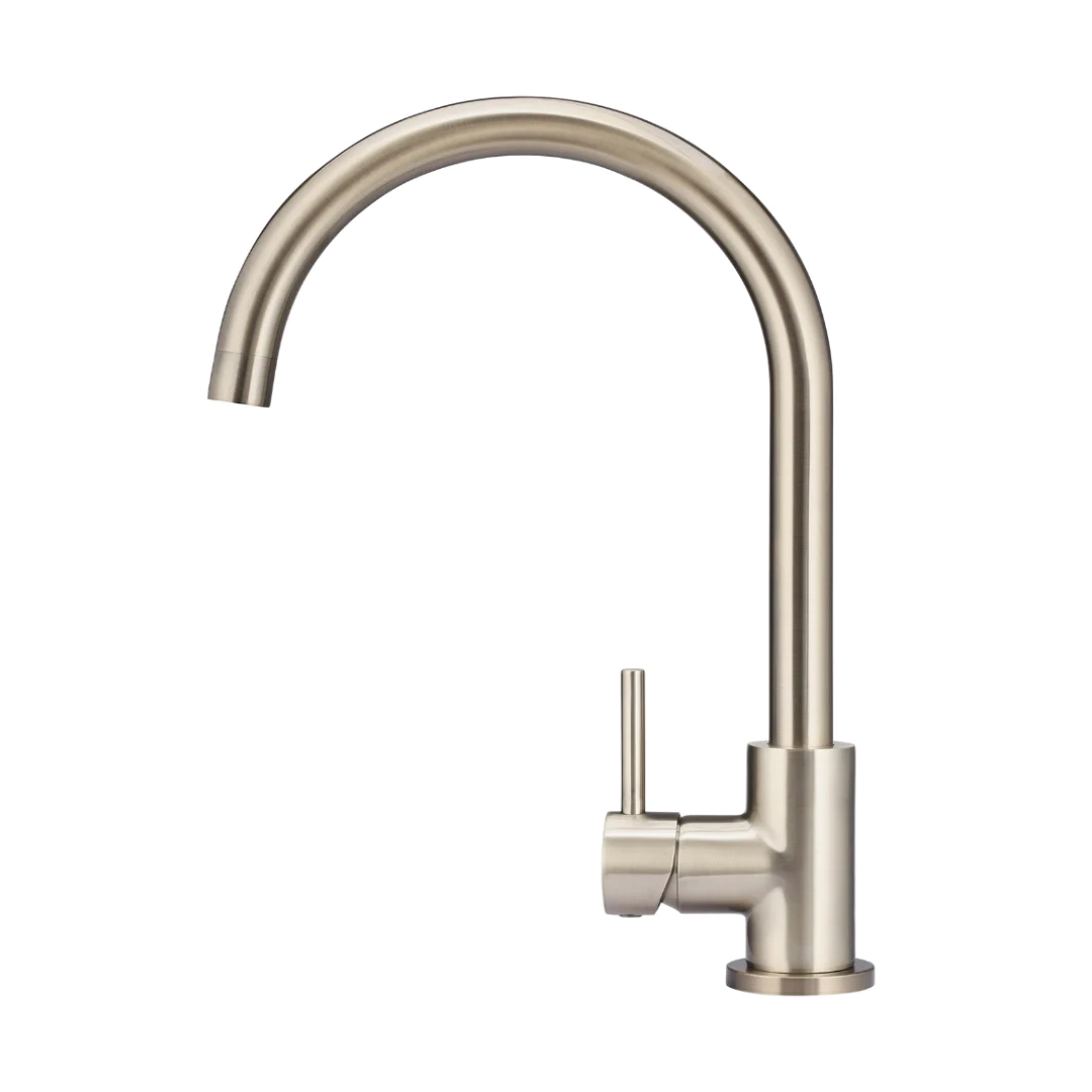 Elite Design Studio -  Meir Round Gooseneck Kitchen Mixer Tap With Pincel Handle Champagne