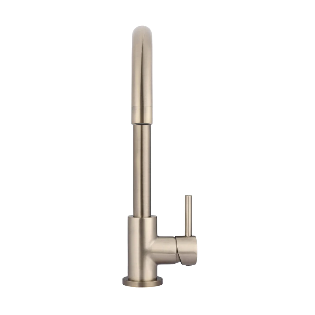 Elite Design Studio -  Meir Round Gooseneck Kitchen Mixer Tap With Pincel Handle Champagne