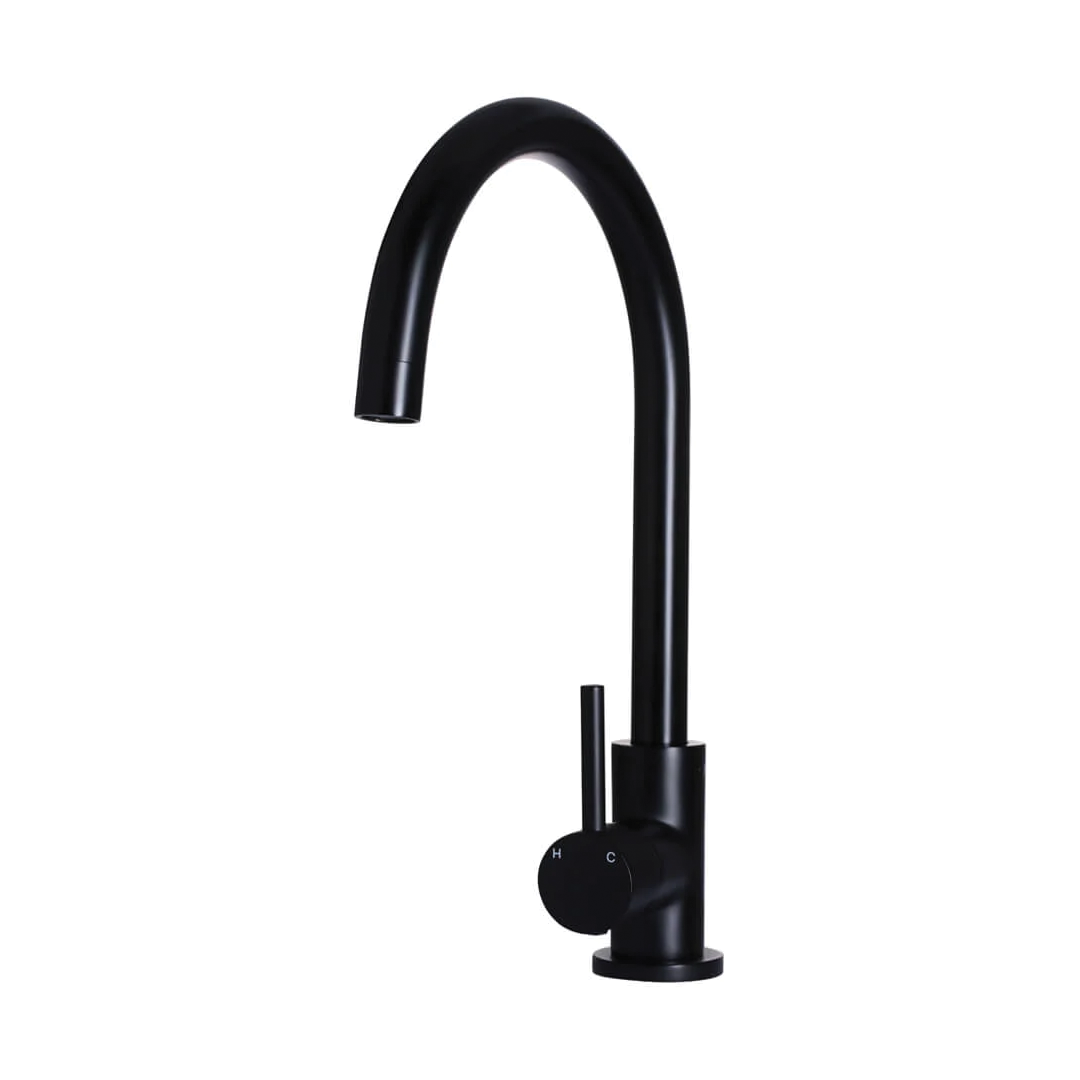 Elite Design Studio -  Meir Round Gooseneck Kitchen Mixer Tap With Pincel Handle Matte Black