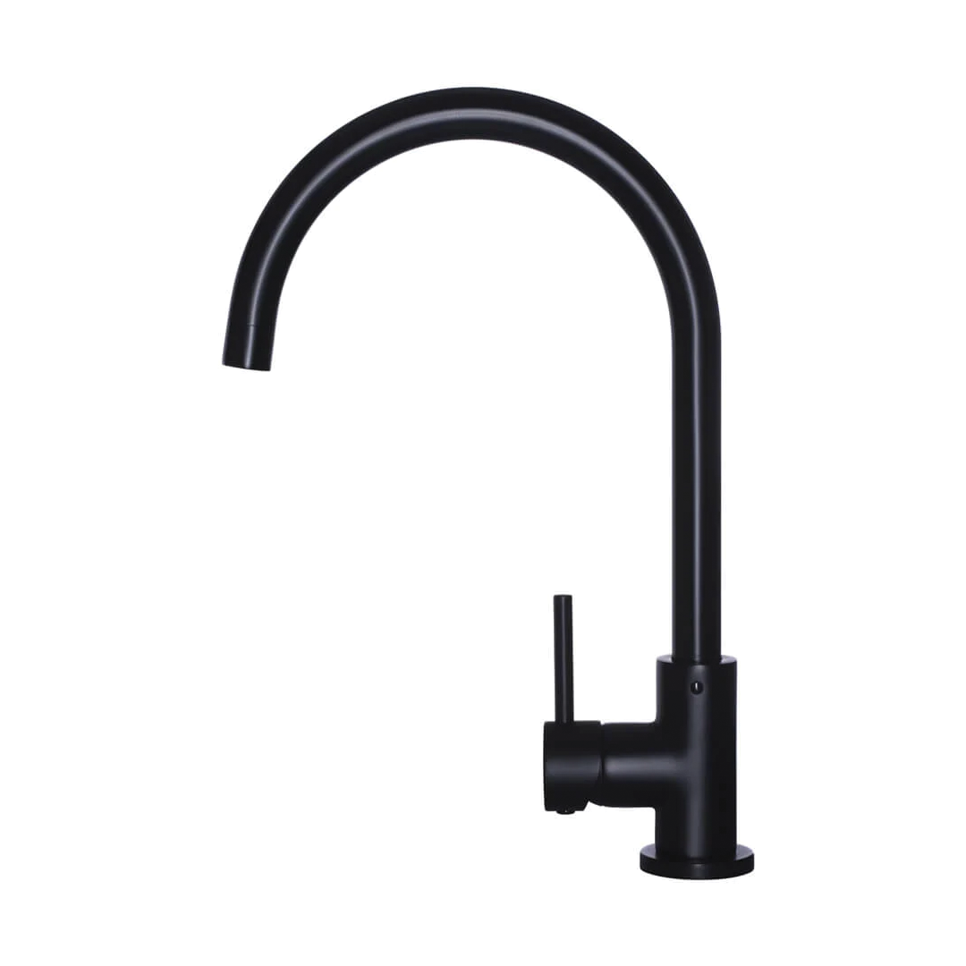 Elite Design Studio -  Meir Round Gooseneck Kitchen Mixer Tap With Pincel Handle Matte Black