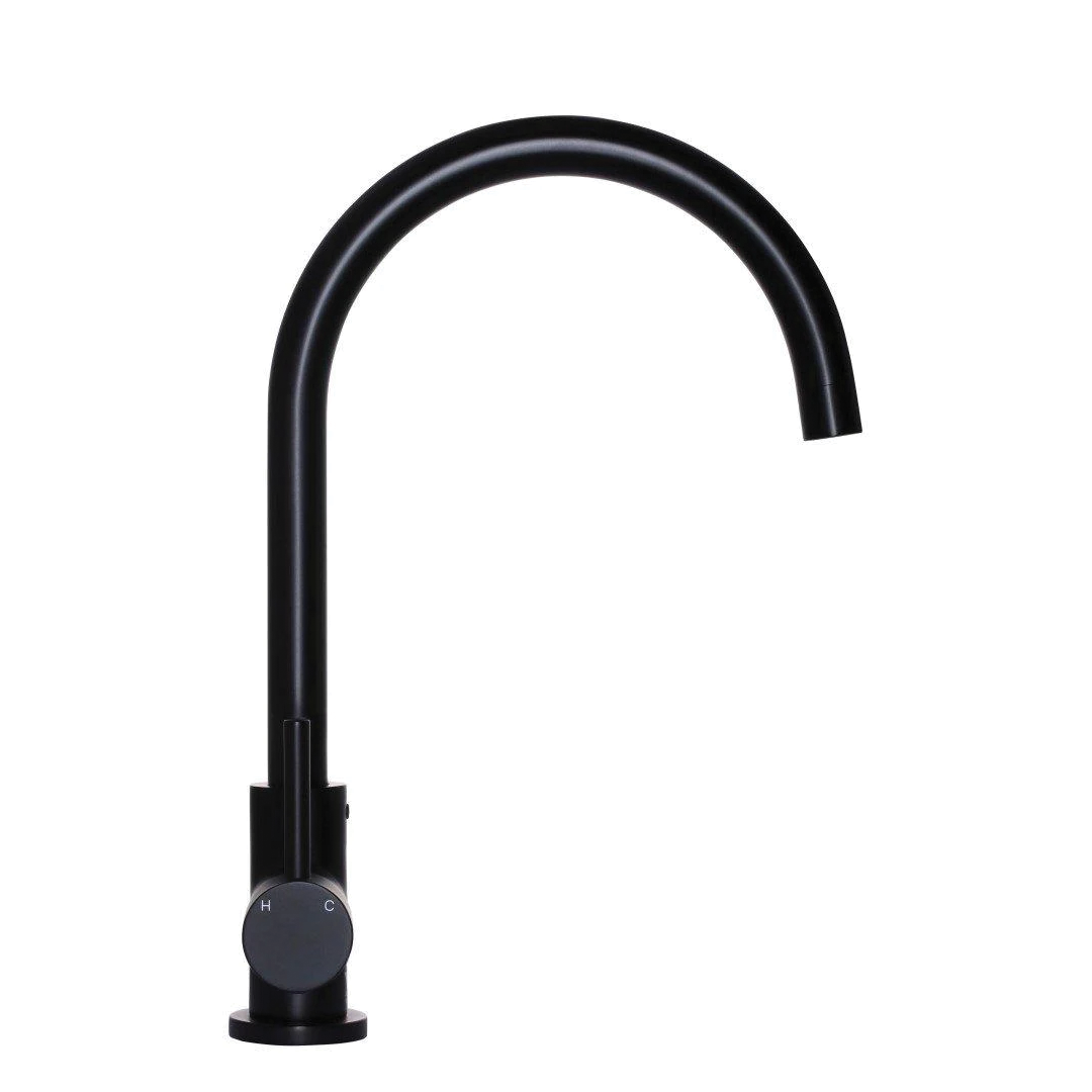 Elite Design Studio -  Meir Round Gooseneck Kitchen Mixer Tap With Pincel Handle Matte Black
