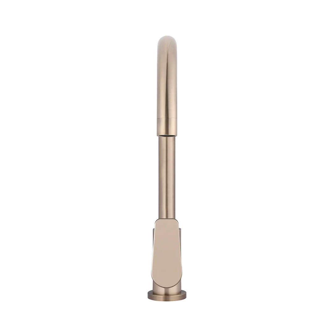 Elite Design Studio -  Meir Round Gooseneck Kitchen Mixer Tap With Paddle Handle Champagne