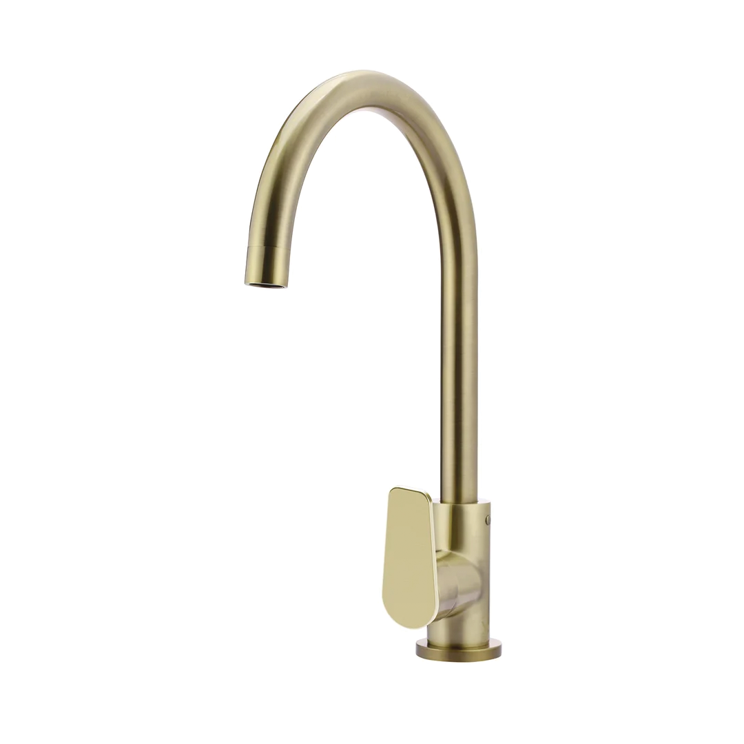 Elite Design Studio -  Meir Round Gooseneck Kitchen Mixer Tap With Paddle Handle Tiger Bronze