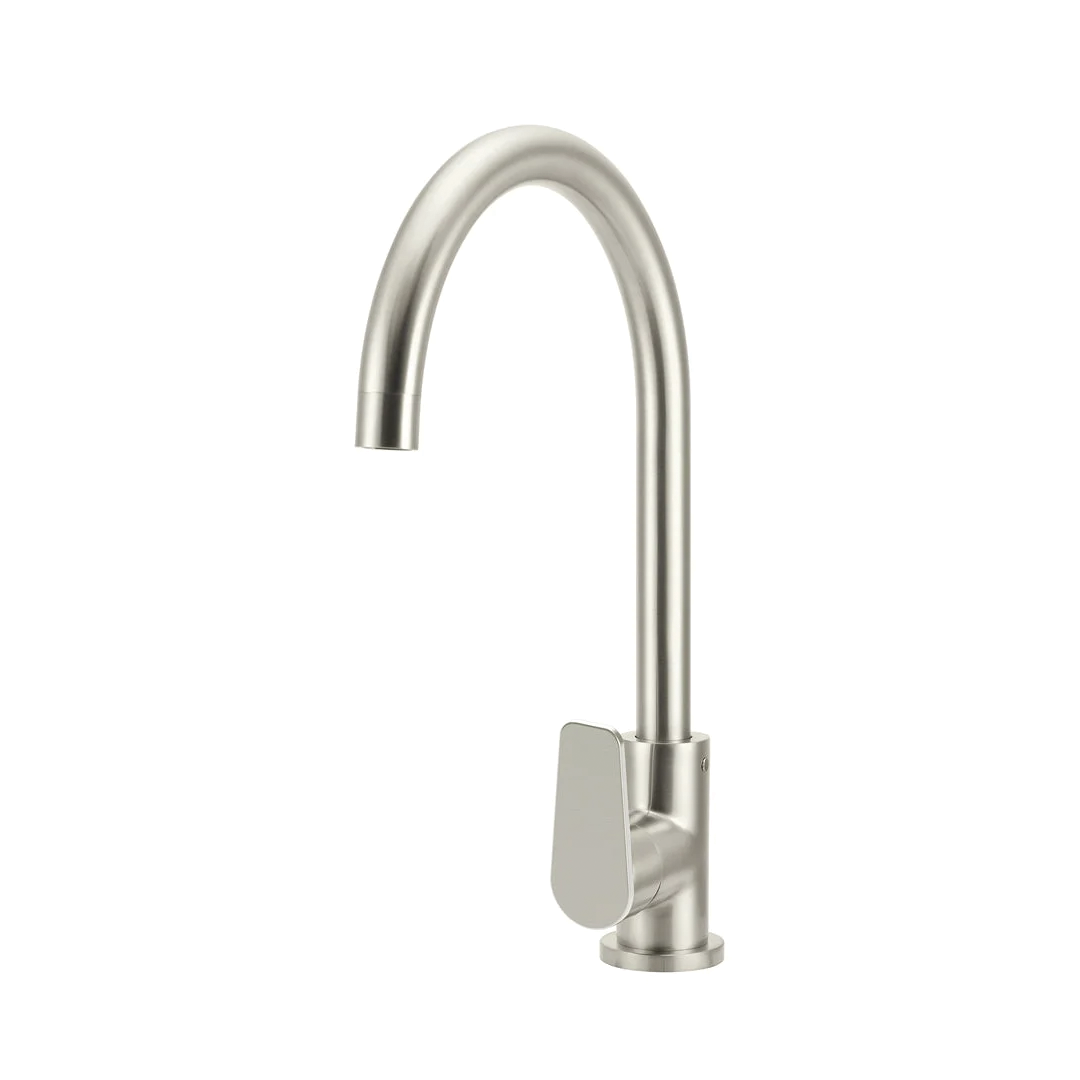 Elite Design Studio -  Meir Round Gooseneck Kitchen Mixer Tap with Paddle Handle PVD Brushed Nickel
