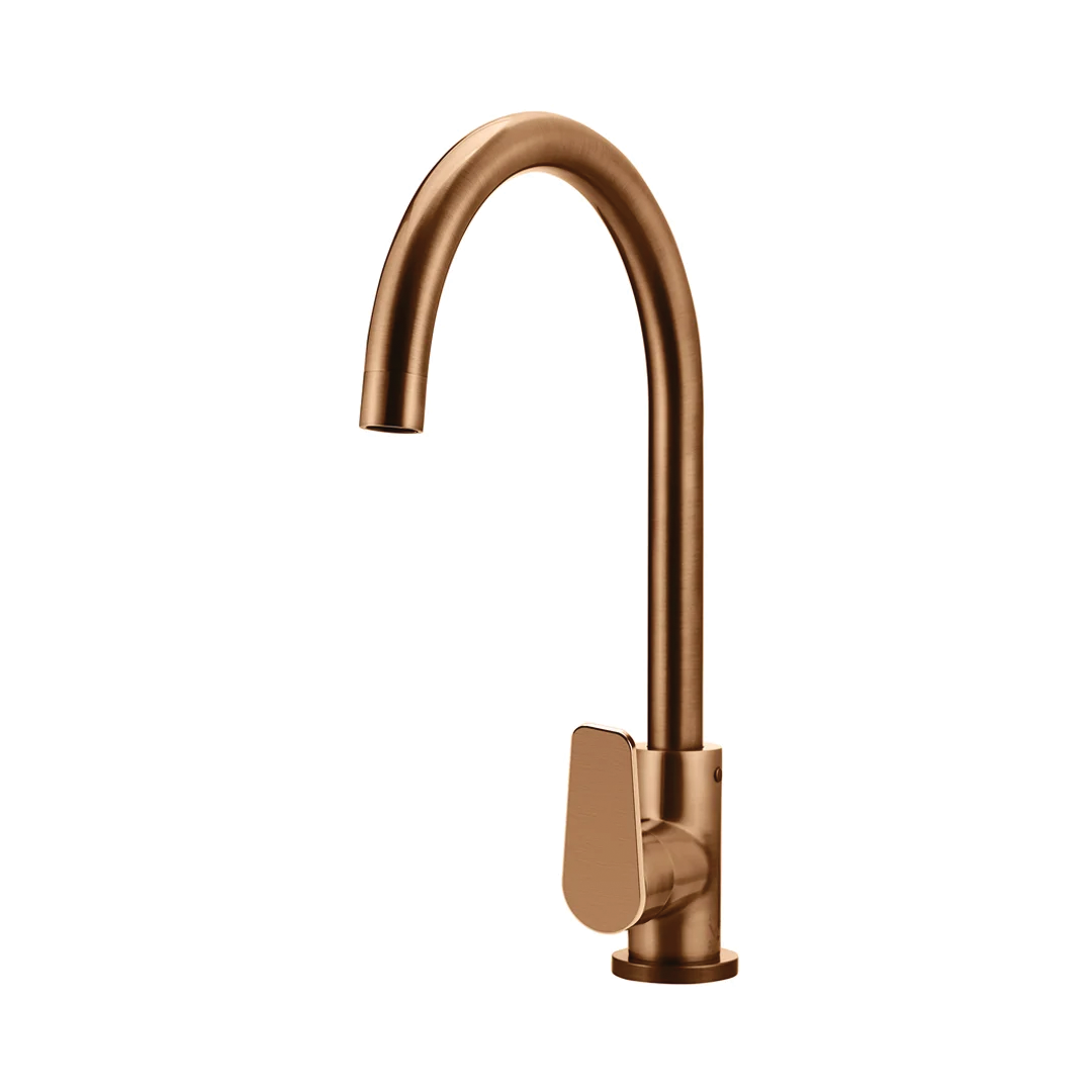 Elite Design Studio -  Meir Round Gooseneck Kitchen Mixer Tap with Paddle Handle Lustre Bronze