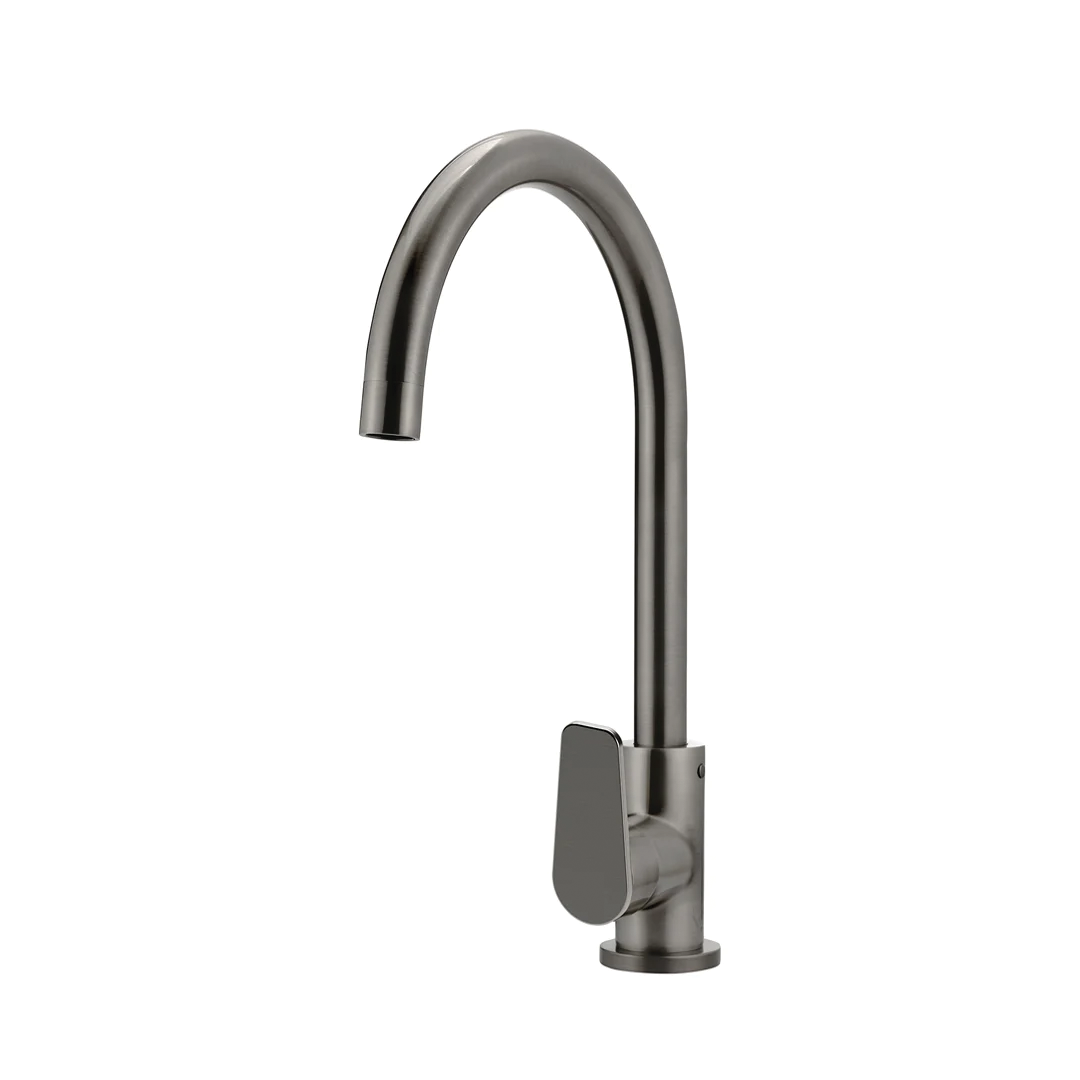 Elite Design Studio -  Meir Round Gooseneck Kitchen Mixer Tap with Paddle Handle Shadow Gunmetal