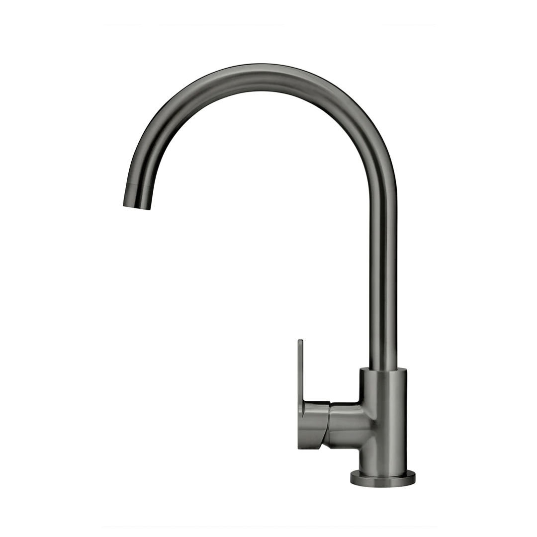 Elite Design Studio -  Meir Round Gooseneck Kitchen Mixer Tap with Paddle Handle Shadow Gunmetal