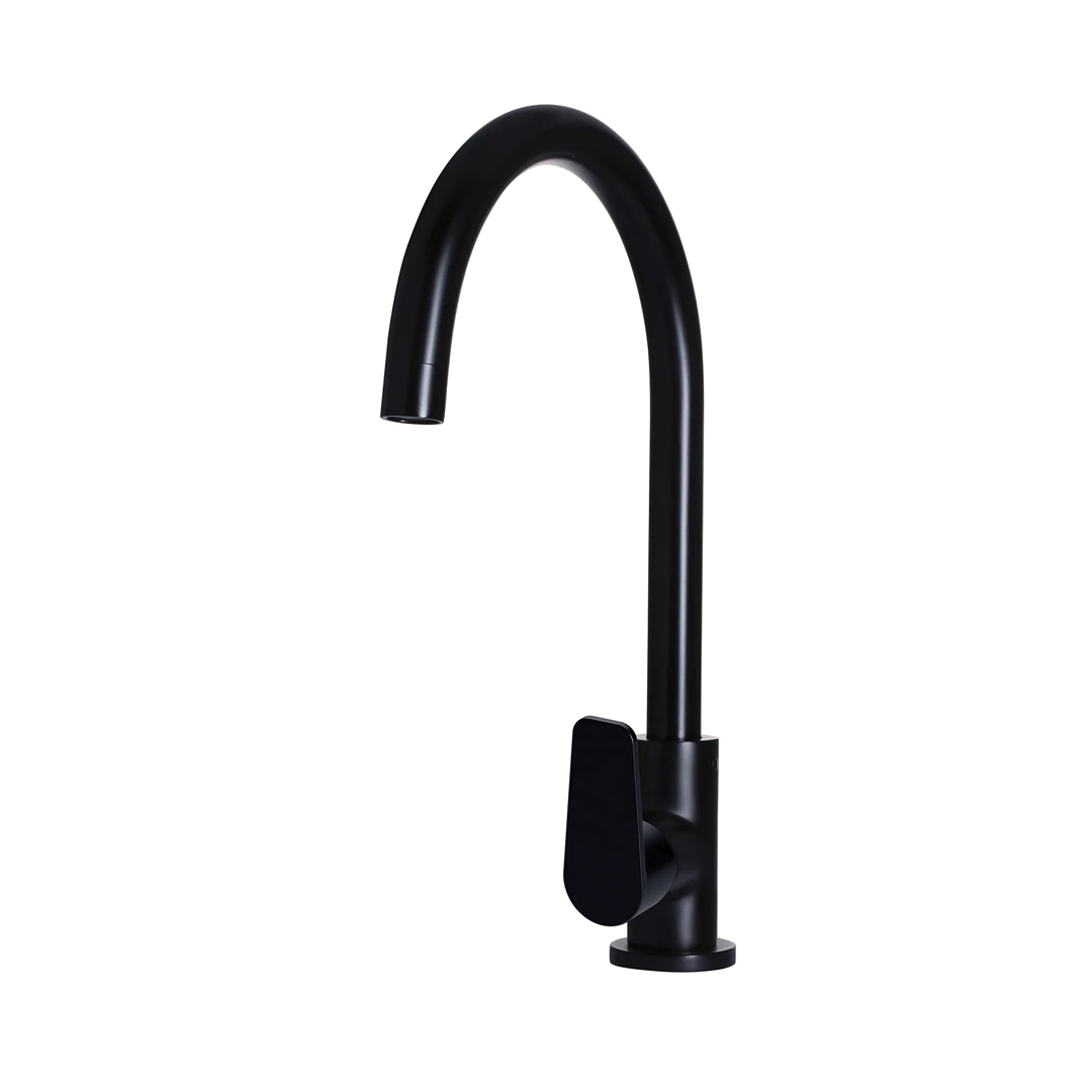 Elite Design Studio -  Meir Round Gooseneck Kitchen Mixer Tap with Paddle Handle Matte Black