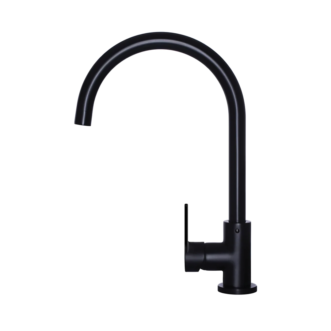 Elite Design Studio -  Meir Round Gooseneck Kitchen Mixer Tap with Paddle Handle Matte Black