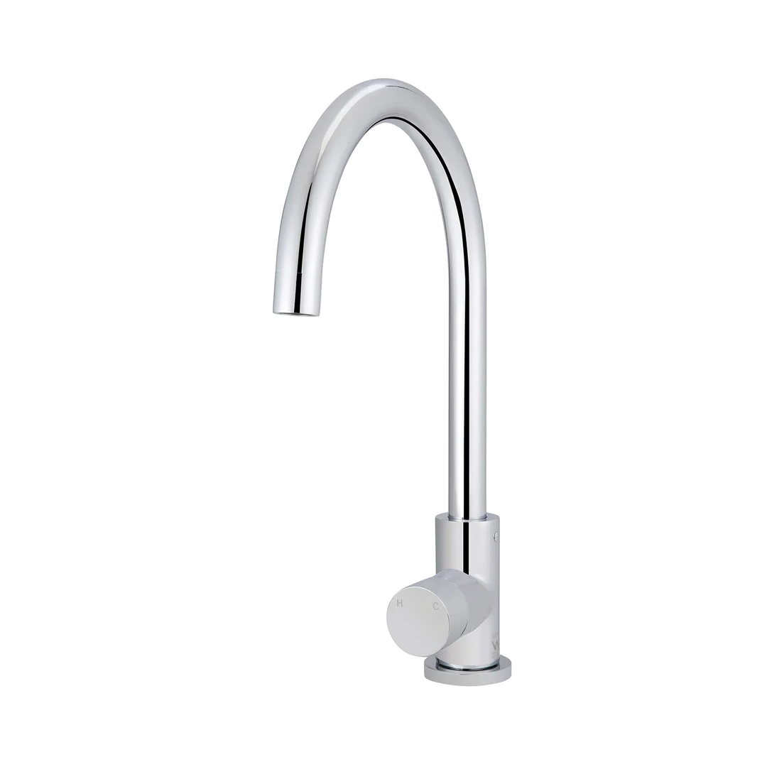 Elite Design Studio -  Meir Round Gooseneck Kitchen Mixer Tap with Pinless Handle Polished Chrome