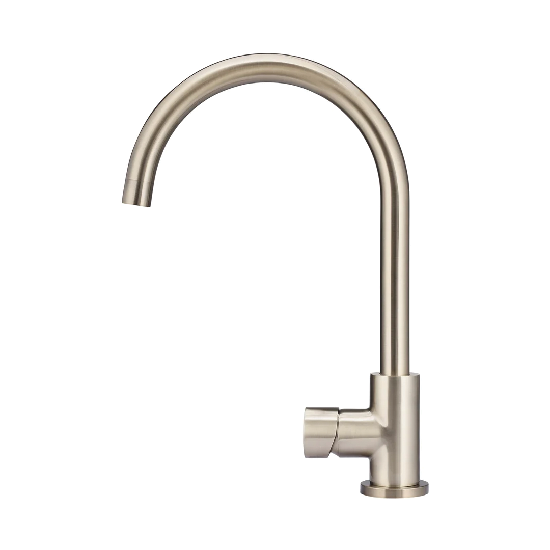 Elite Design Studio -  Meir Round Gooseneck Kitchen Mixer Tap with Pinless Handle Champagne