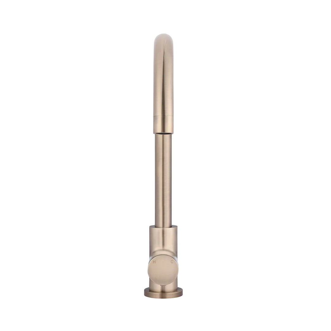 Elite Design Studio -  Meir Round Gooseneck Kitchen Mixer Tap with Pinless Handle Champagne