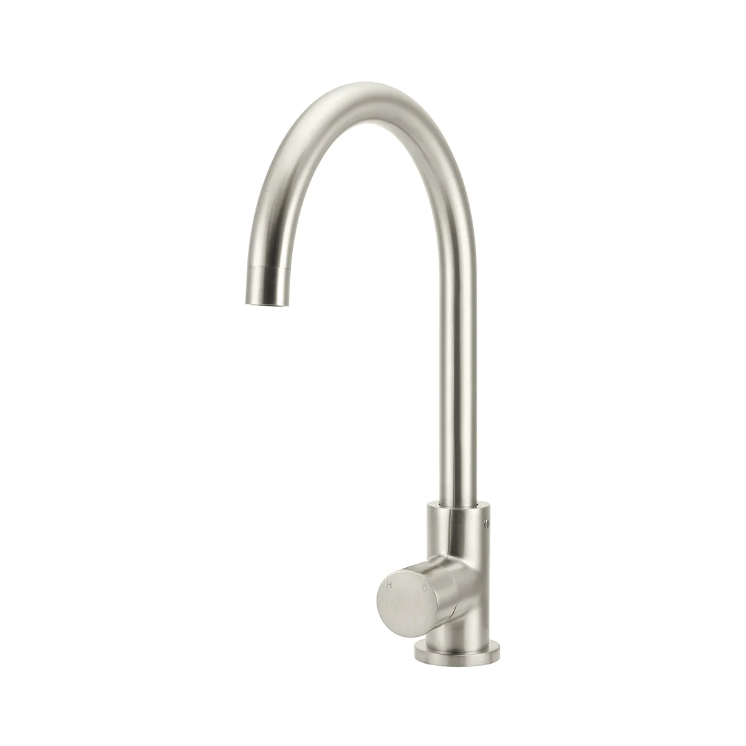 Elite Design Studio -  Meir Round Gooseneck Kitchen Mixer Tap with Pinless Handle PVD Brushed Nickel