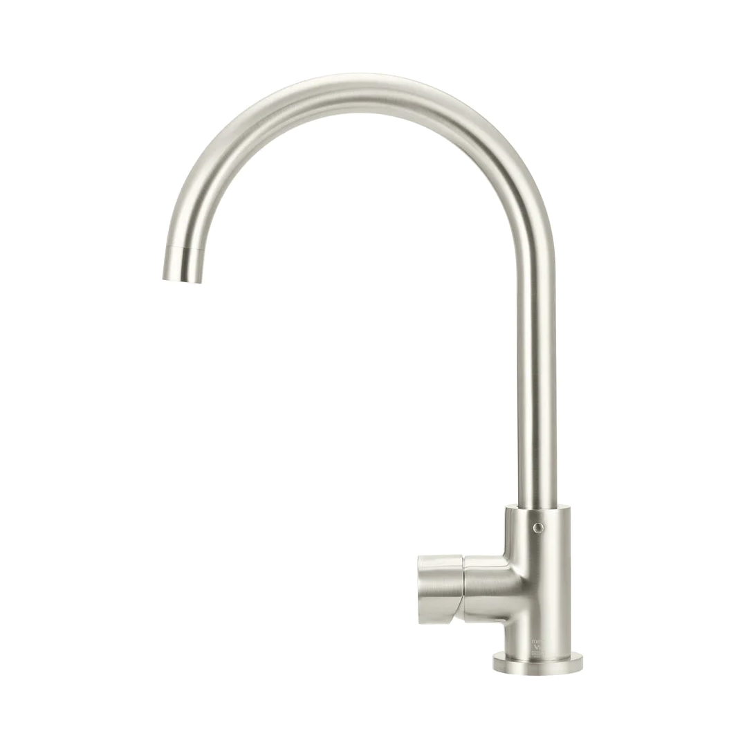 Elite Design Studio -  Meir Round Gooseneck Kitchen Mixer Tap with Pinless Handle PVD Brushed Nickel