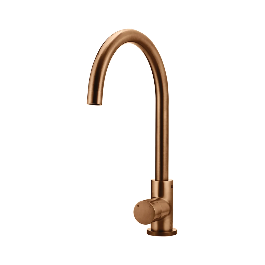 Elite Design Studio -  Meir Round Gooseneck Kitchen Mixer Tap with Pinless Handle Lustre Bronze
