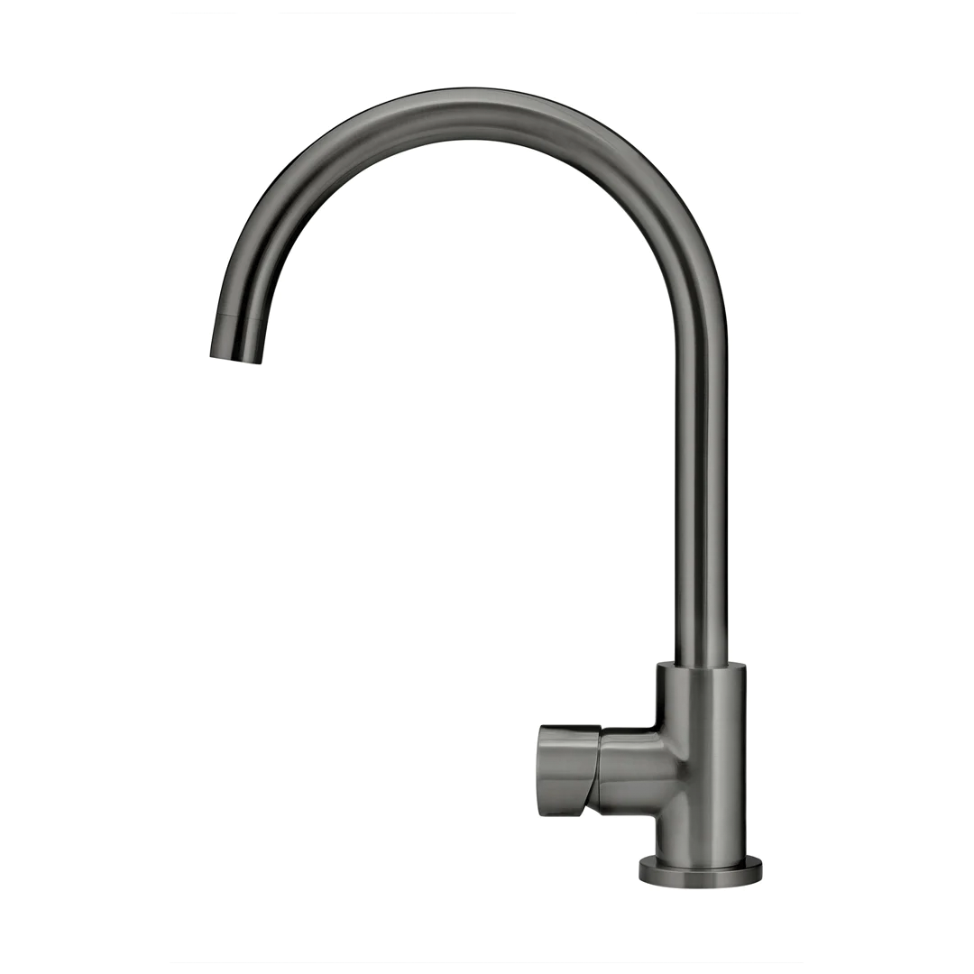Elite Design Studio -  Meir Round Gooseneck Kitchen Mixer Tap with Pinless Handle Shadow Gunmetal