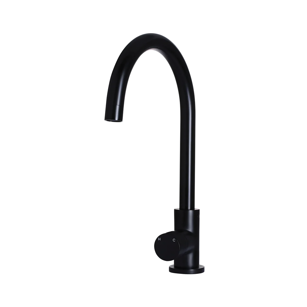 Elite Design Studio -  Meir Round Gooseneck Kitchen Mixer Tap with Pinless Handle Matte Black