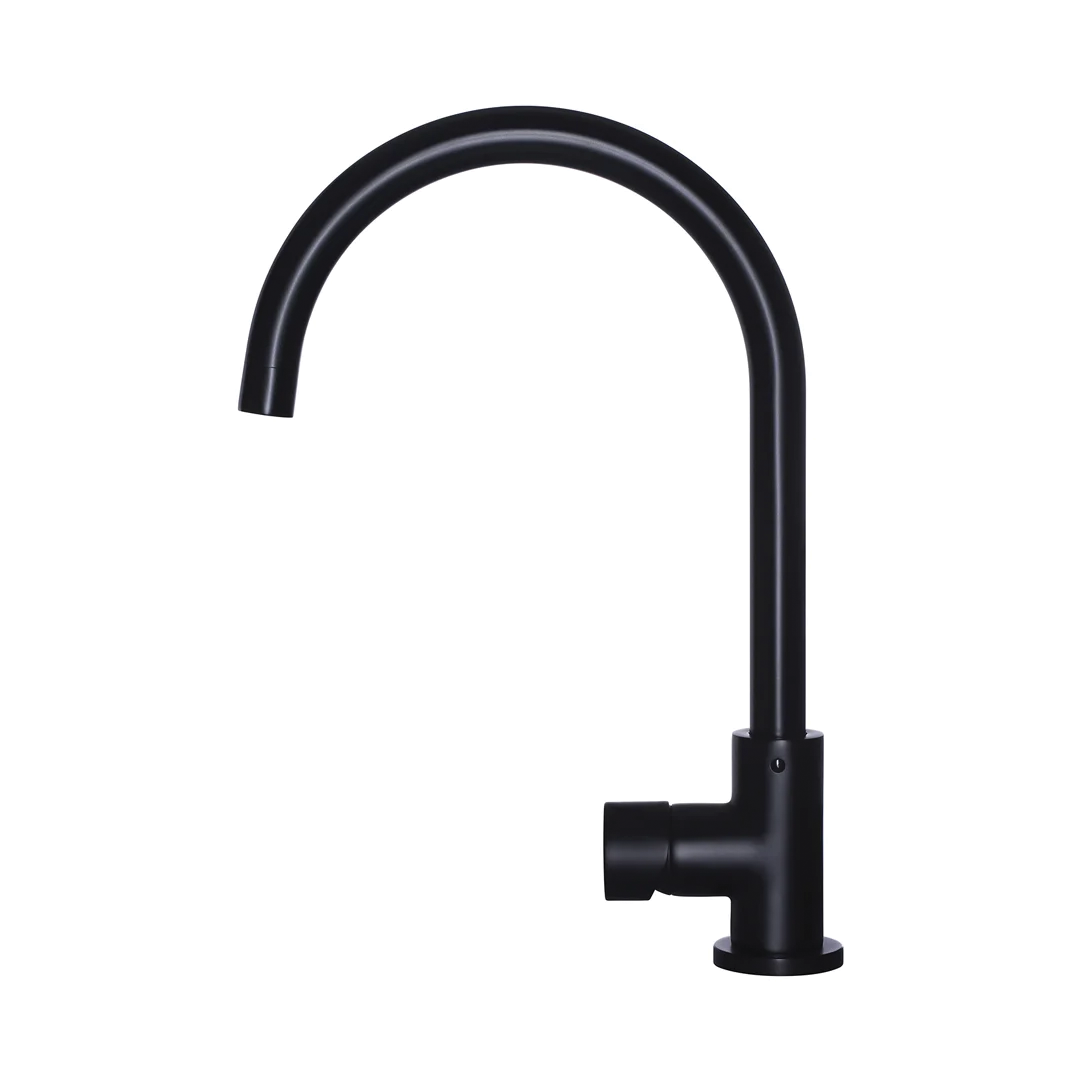 Elite Design Studio -  Meir Round Gooseneck Kitchen Mixer Tap with Pinless Handle Matte Black