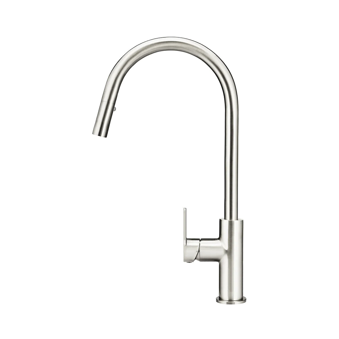 Elite Design Studio -  Meir Round Piccola Paddle Handle Pull Out Kitchen Mixer Tap Brushed Nickel