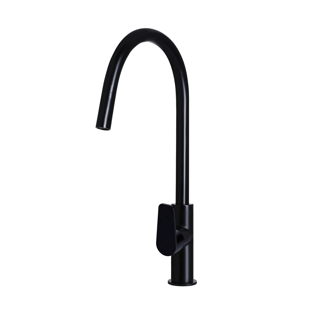 Elite Design Studio -  Meir Round Piccola Paddle Handle Pull Out Kitchen Mixer Tap Matte Black