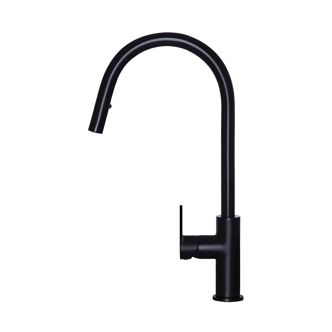 Elite Design Studio -  Meir Round Piccola Paddle Handle Pull Out Kitchen Mixer Tap Matte Black