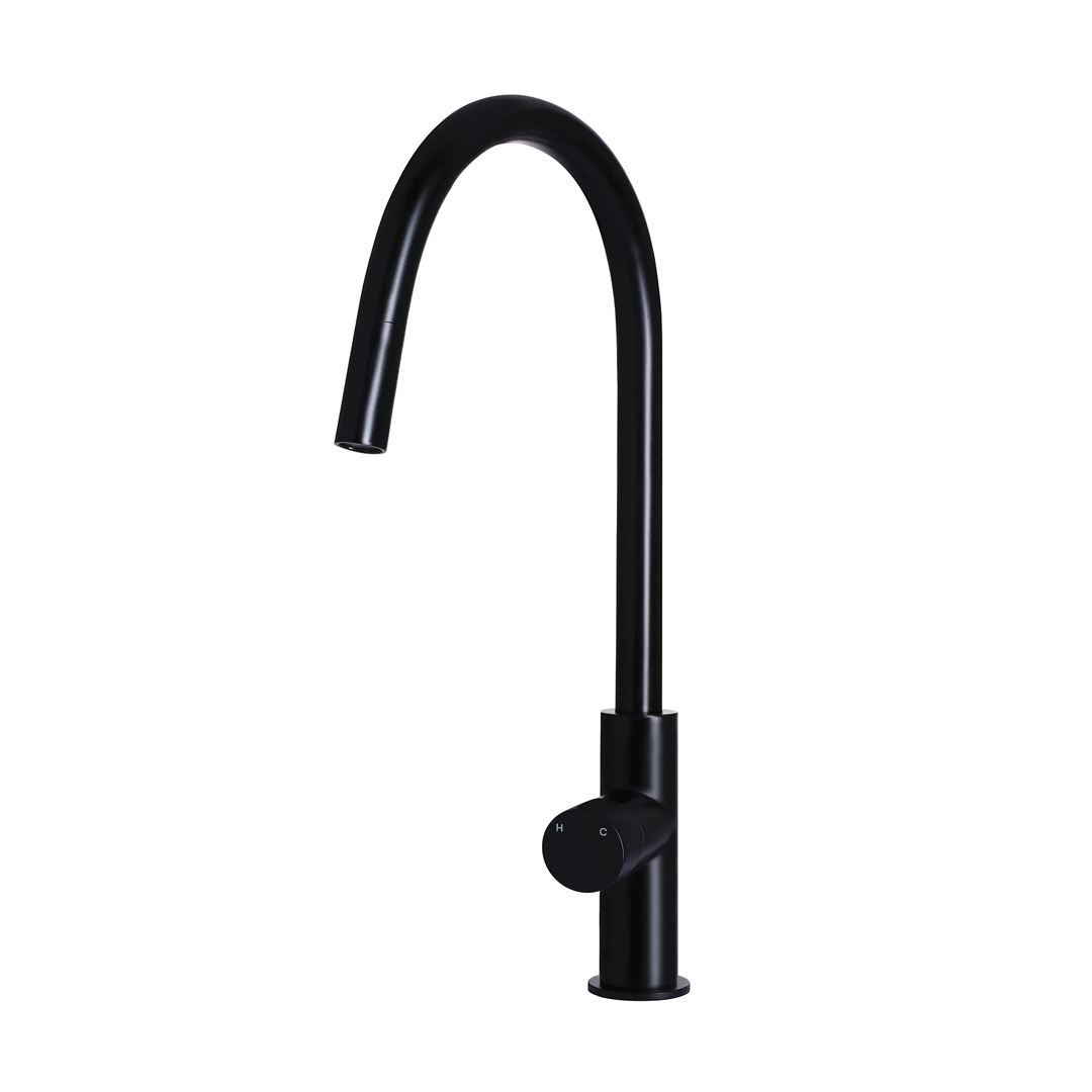 Elite Design Studio -  Meir Round Piccola Pinless Handle Pull Out Kitchen Mixer Tap Matte Black