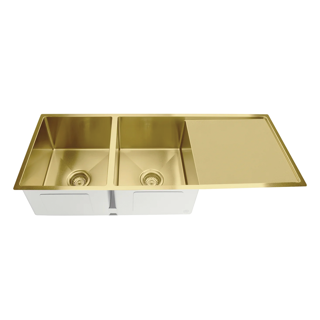 Elite Design Studio -  Meir Lavello Double Bowl Kitchen Sink with Drainboard 1160x440mm PVD Tiger Bronze
