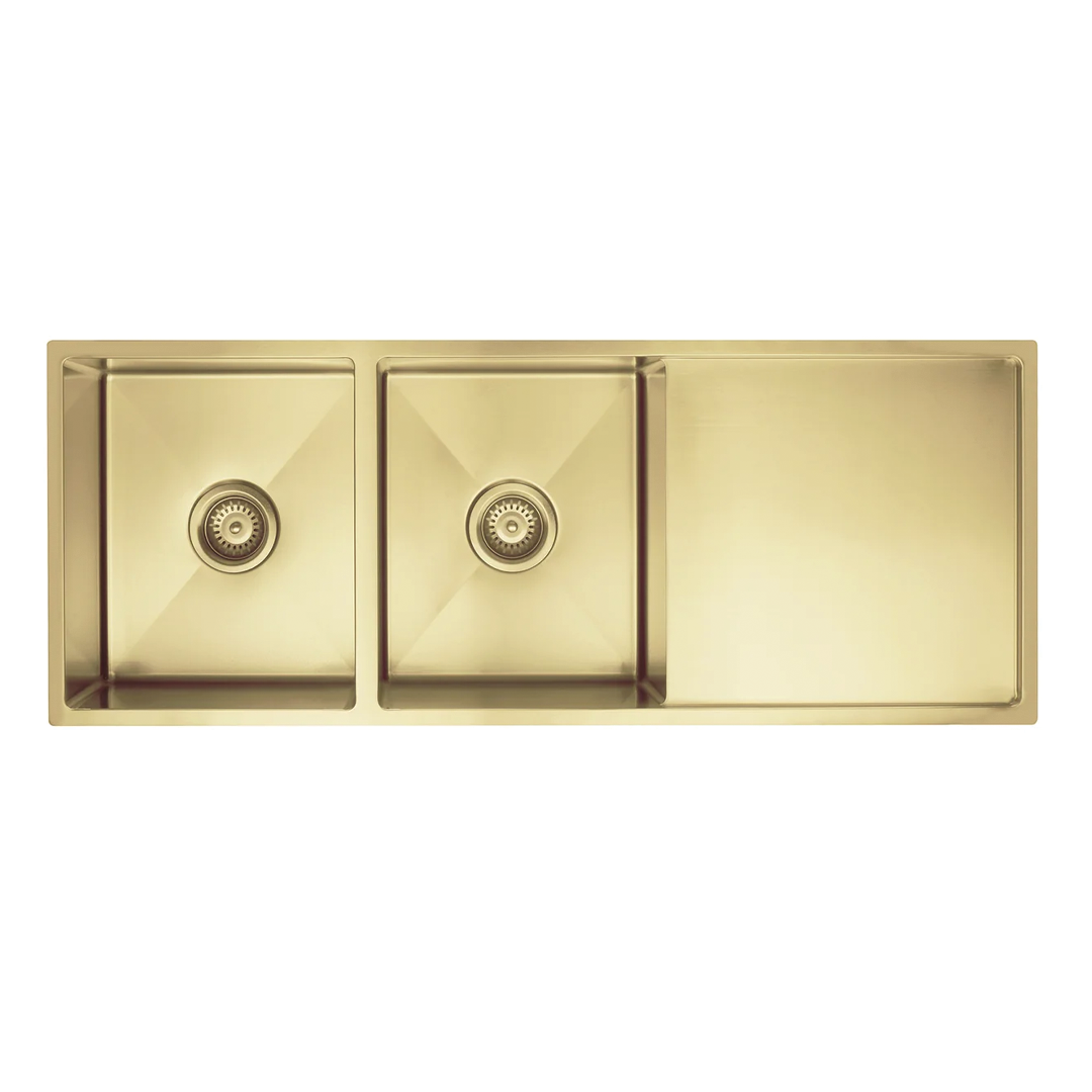 Elite Design Studio -  Meir Lavello Double Bowl Kitchen Sink with Drainboard 1160x440mm PVD Tiger Bronze