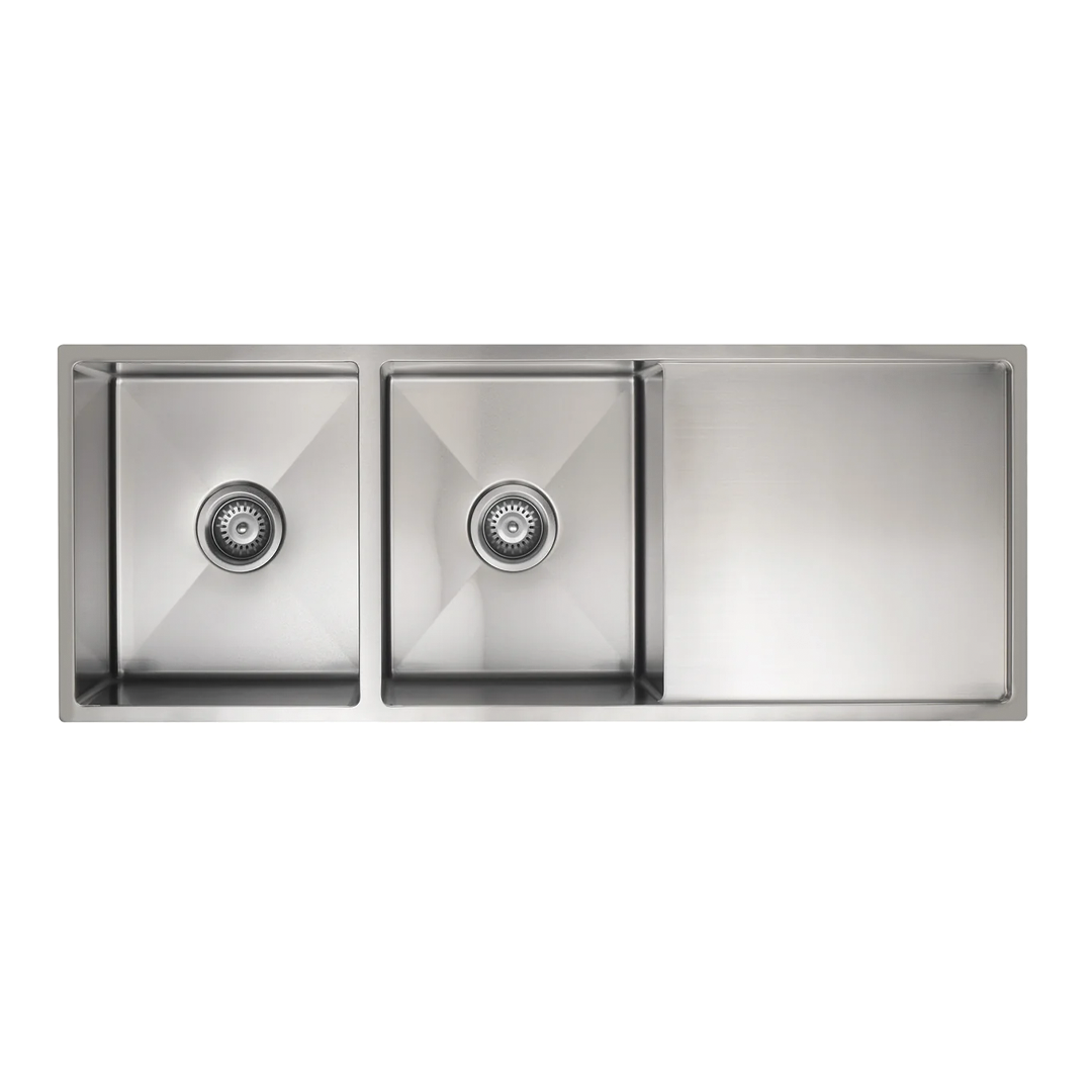 Elite Design Studio -  Meir Lavello Double Bowl Kitchen Sink with Drainboard 1160x440mm PVD Brushed Nickel
