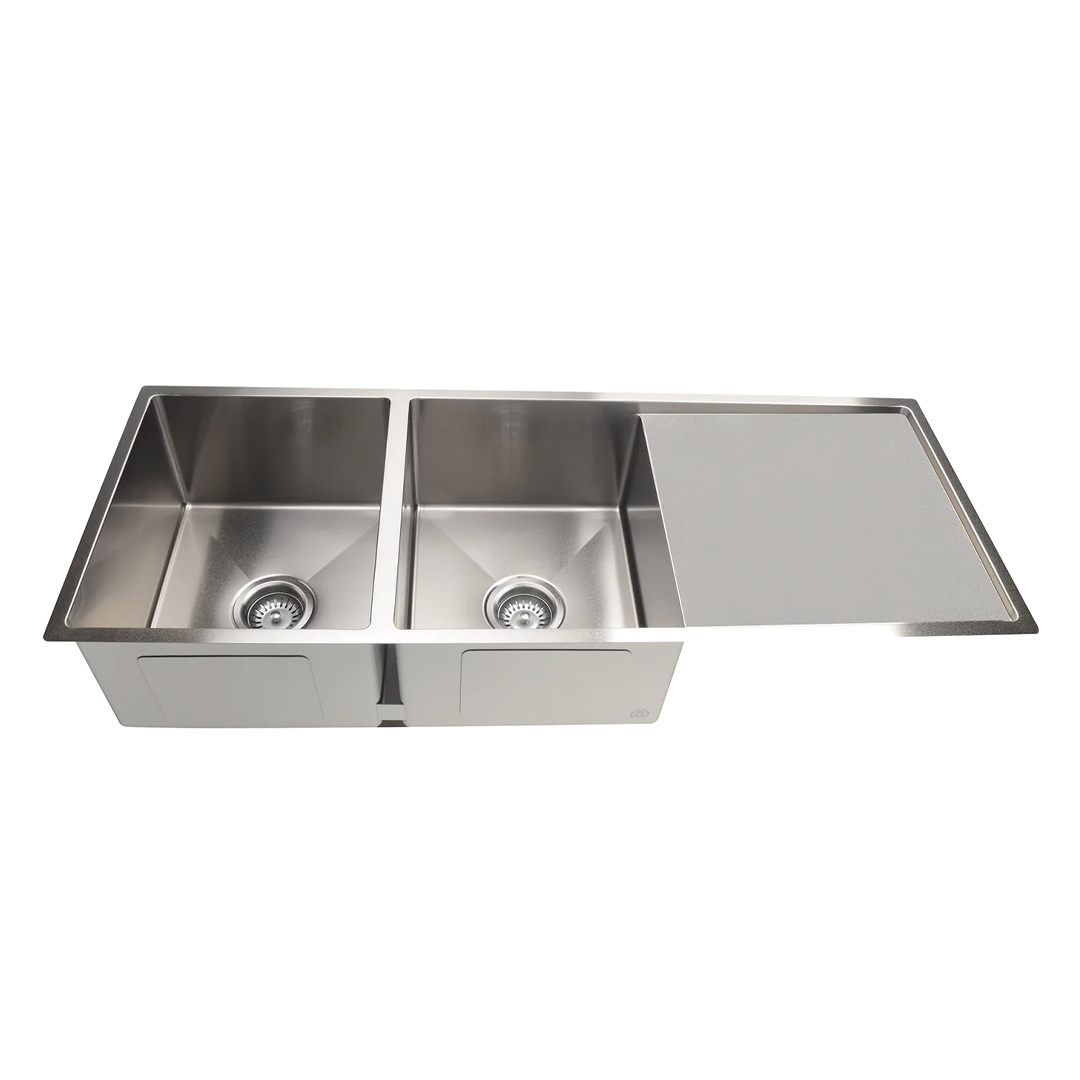 Elite Design Studio -  Meir Lavello Double Bowl Kitchen Sink with Drainboard 1160x440mm PVD Brushed Nickel