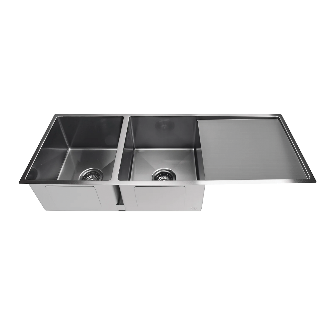 Elite Design Studio -  Meir Lavello Double Bowl Kitchen Sink with Drainboard 1160x440mm PVD Gunmetal Black