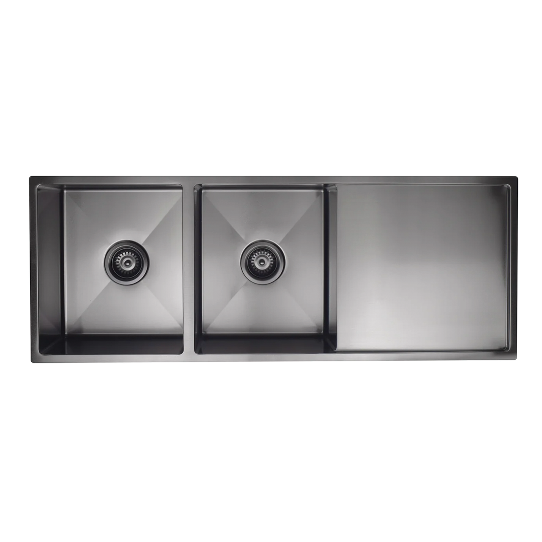 Elite Design Studio -  Meir Lavello Double Bowl Kitchen Sink with Drainboard 1160x440mm PVD Gunmetal Black