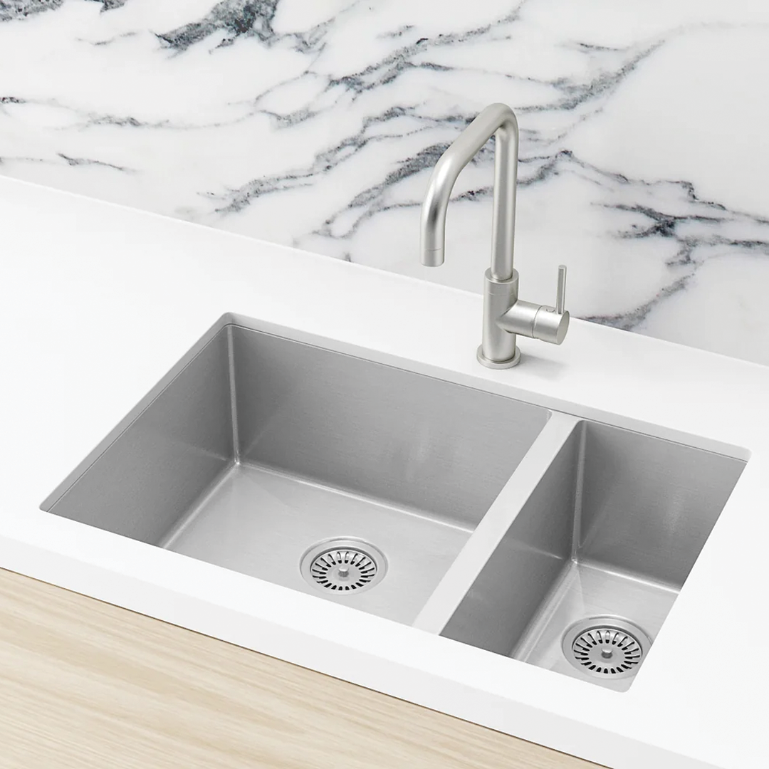 Elite Design Studio -  Meir Lavello One and Half Bowl Kitchen Sink 670x440mm PVD Brushed Nickel