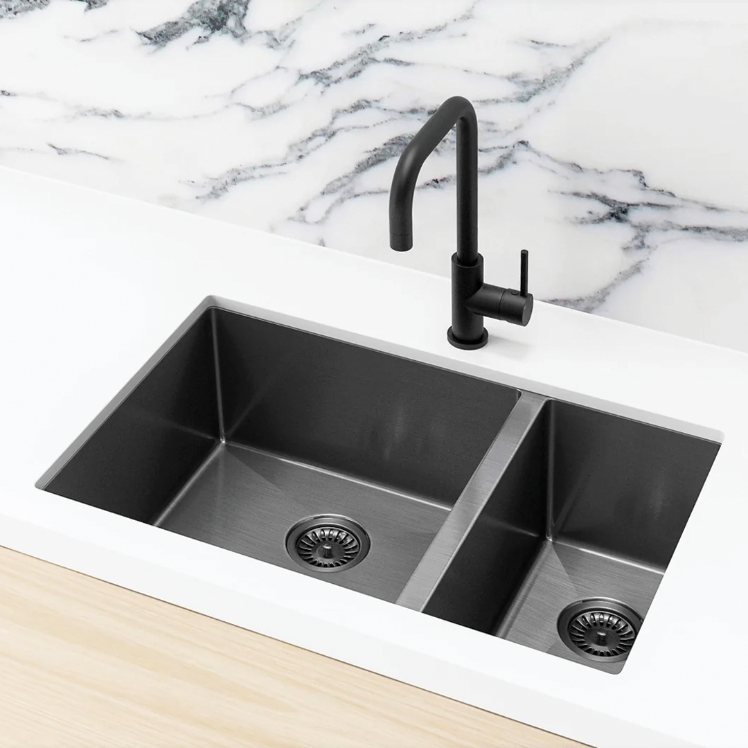 Elite Design Studio -  Meir Lavello One and Half Bowl Kitchen Sink 670x440mm Gunmetal Black